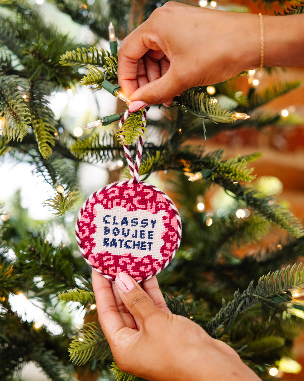 Needlepoint Ornament - Classy, Boujee, Ratchet