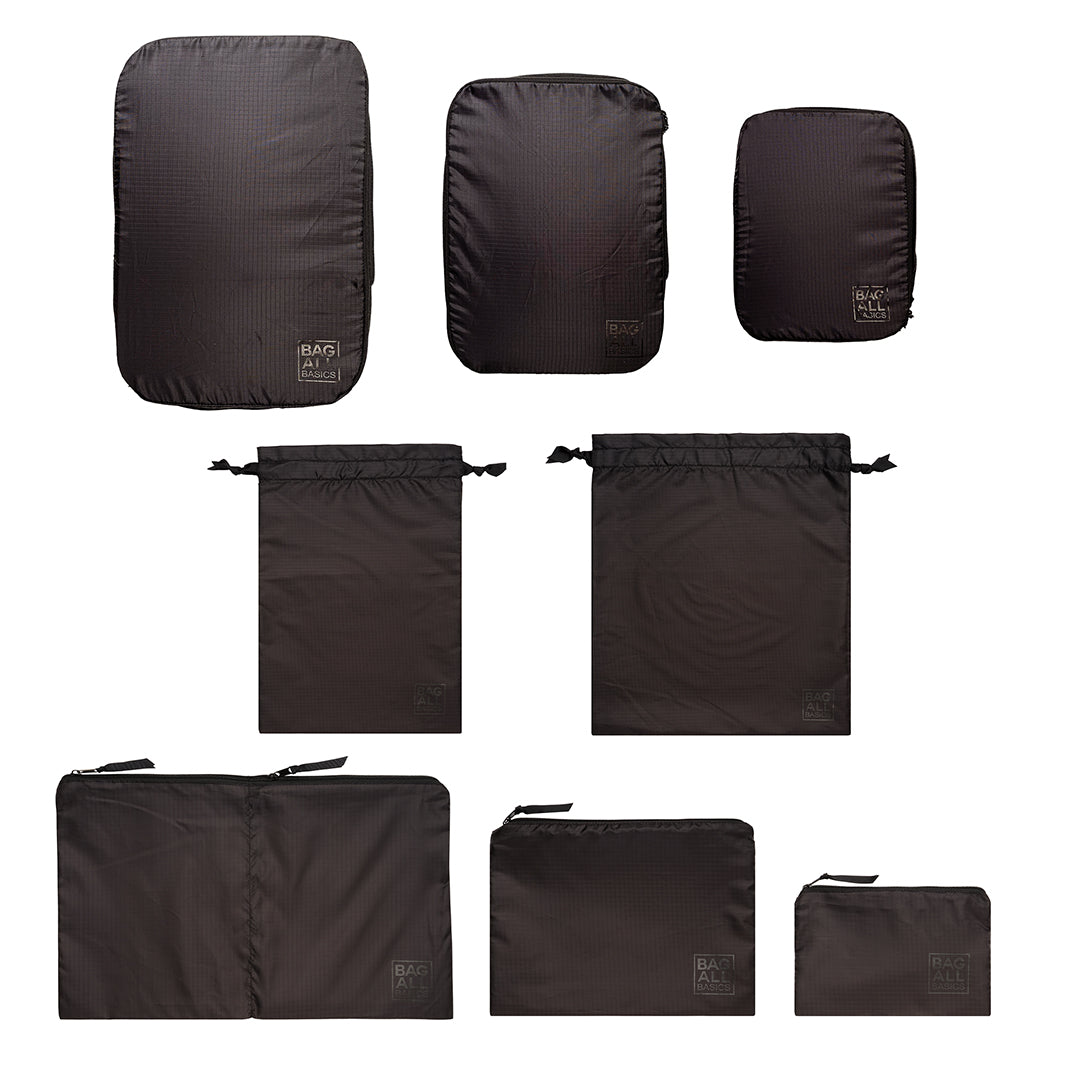 Compression Packing Cubes & Packing Bags – Recycled Nylon – 8-pack – Black
