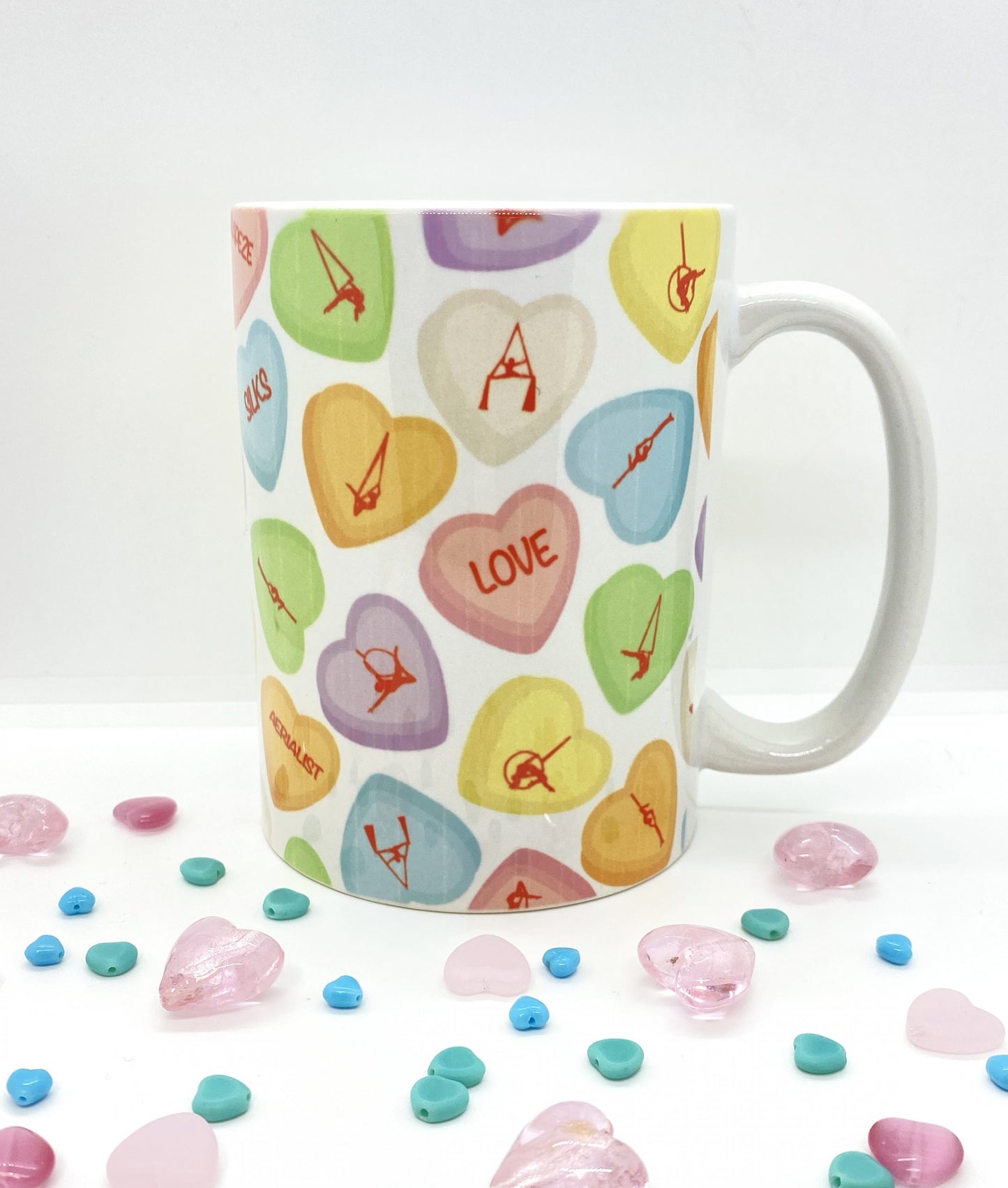 conversation hearts valentine's day mug circus arts