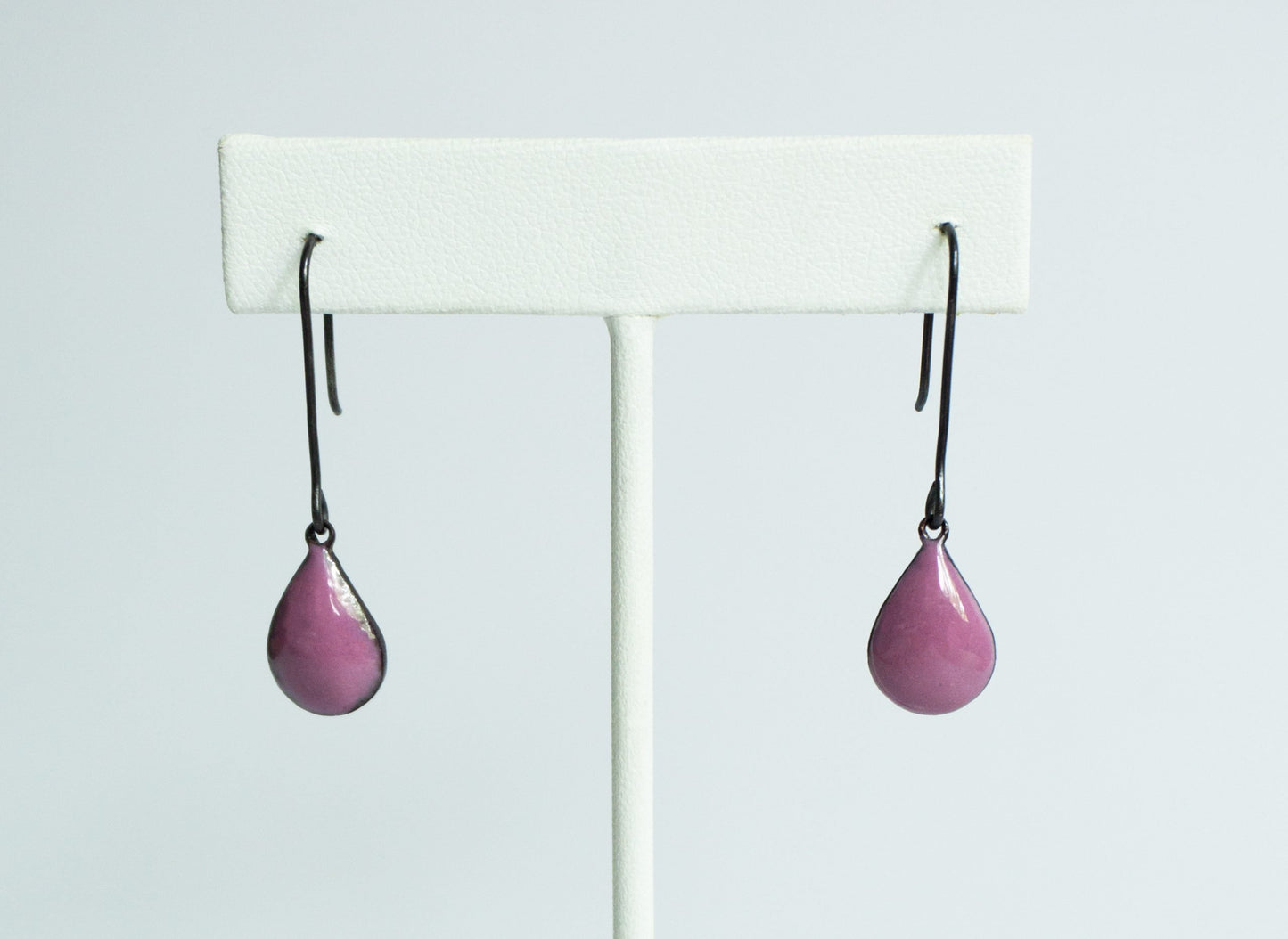 blackened silver ear wires with lavender raindrops