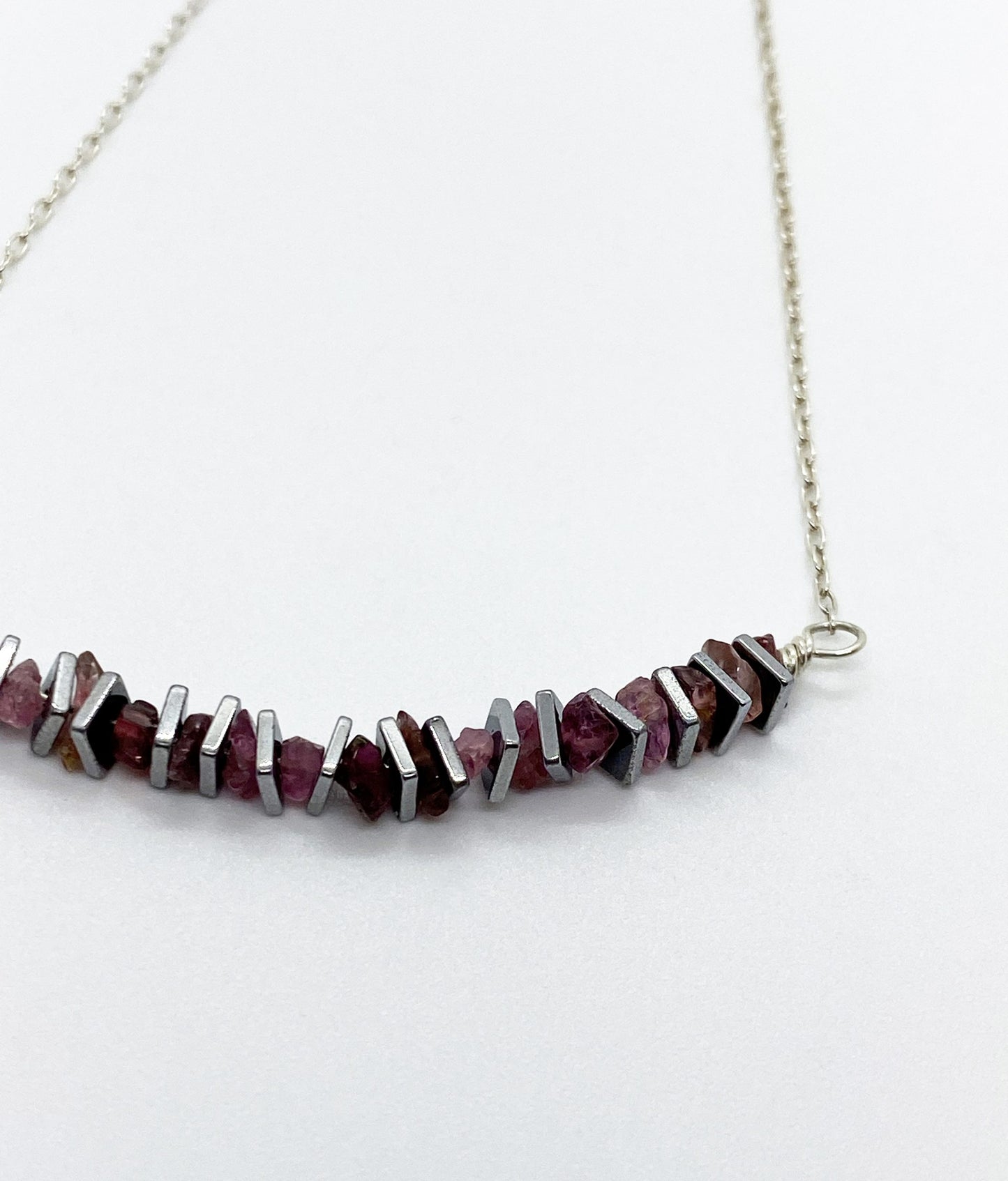 Pink tourmaline silver gemstone necklace