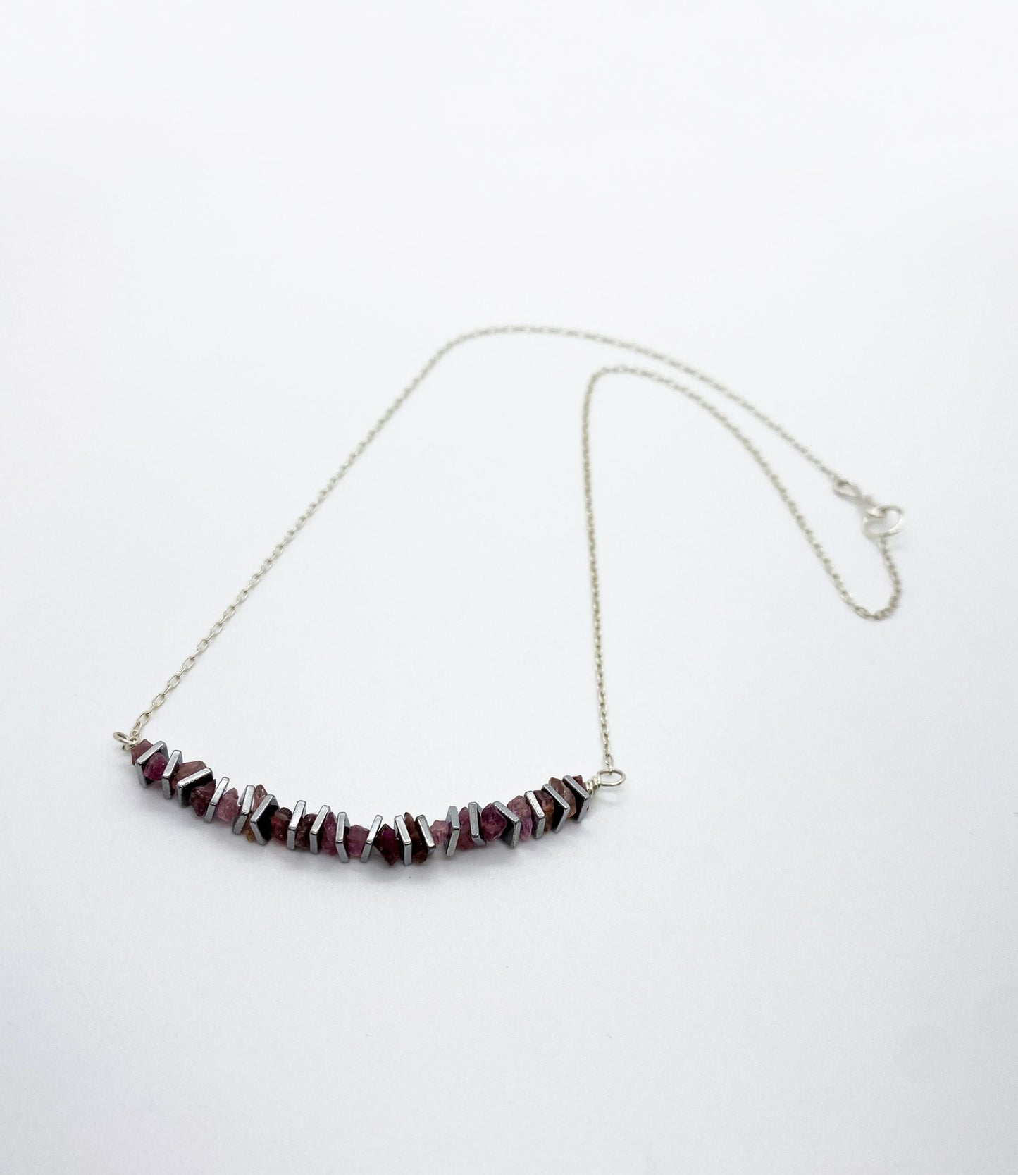 Pink Tourmaline Hematite Birthstone necklace