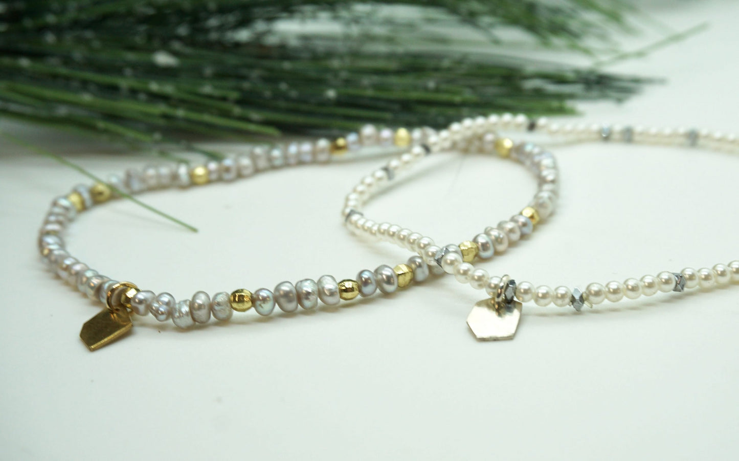 grey and white pearl stretch bracelets for christmas