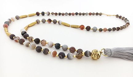 Botswana Agate Tassel Necklace