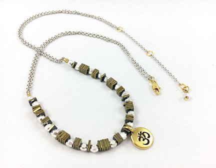 Silver & Gold Hematite Ohm Necklace