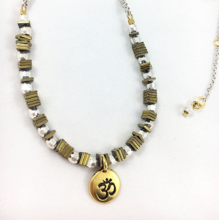 Silver & Gold Hematite Ohm Necklace