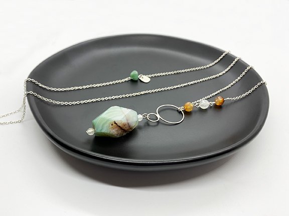 Agate & Aquamarine Silver Pendant Necklace