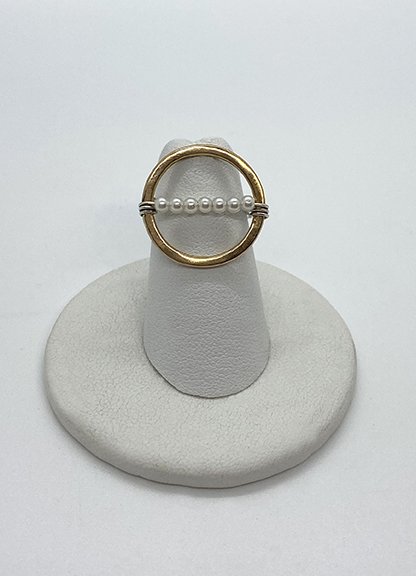 Gold and Sterling Silver Pearl Circle Ring