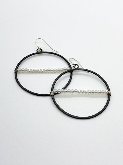 Oxidized silver circle dangle earrings