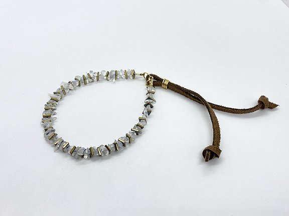 Rainbow Moonstone Gold Leather Slider bracelet