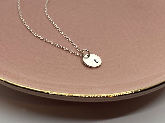 sterling silver custom initial disc necklace