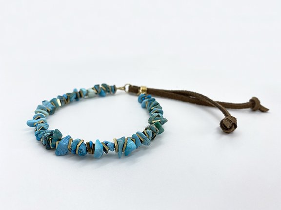 Turquoise Gold Leather Slider Bracelet