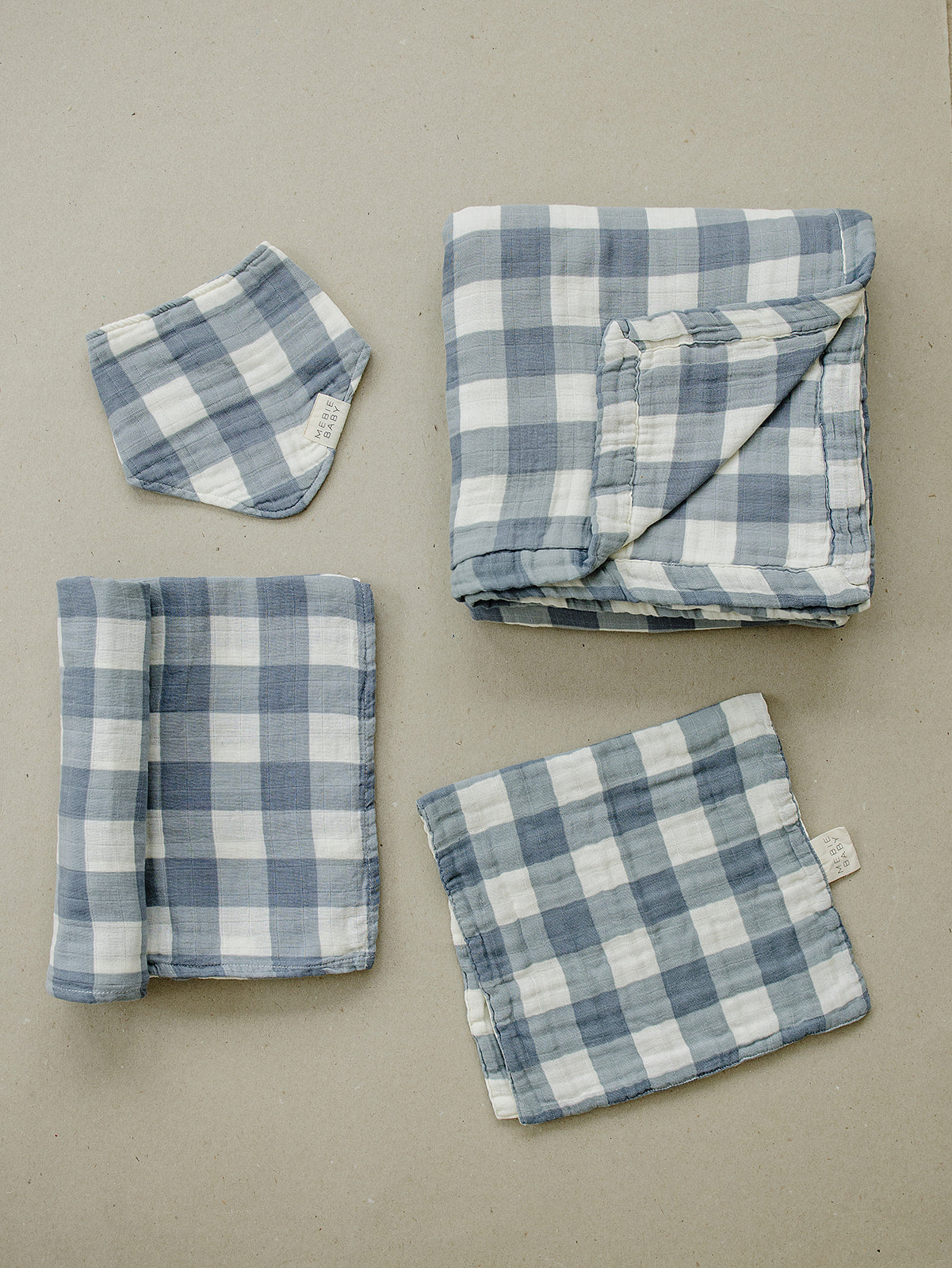 Dusty Blue Gingham Muslin Bib