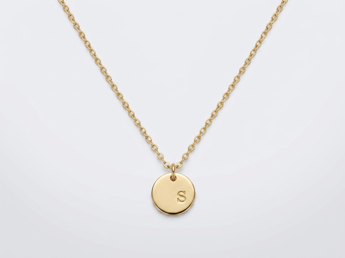 Personalized Gold Initial Disc Necklace — 18 inches / s — view 1