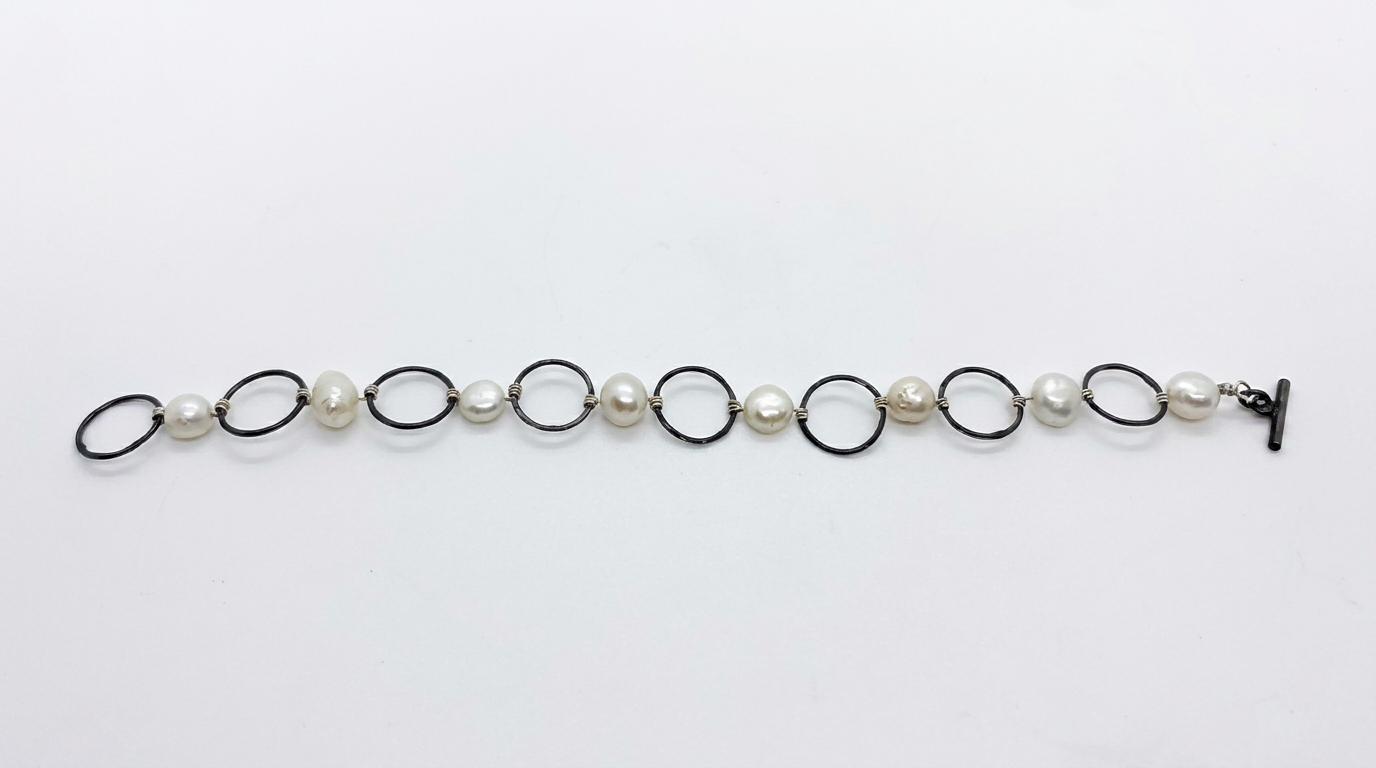 Modern Pearl Silver Chain Bracelet — Small 6" — view 2