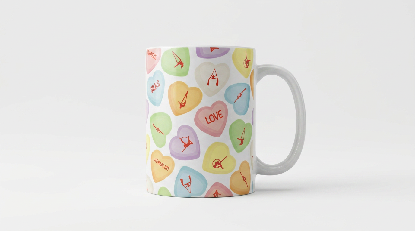 Tara Elaina Jewelry Candy Hearts Aerialist Ceramic Mug — view 2