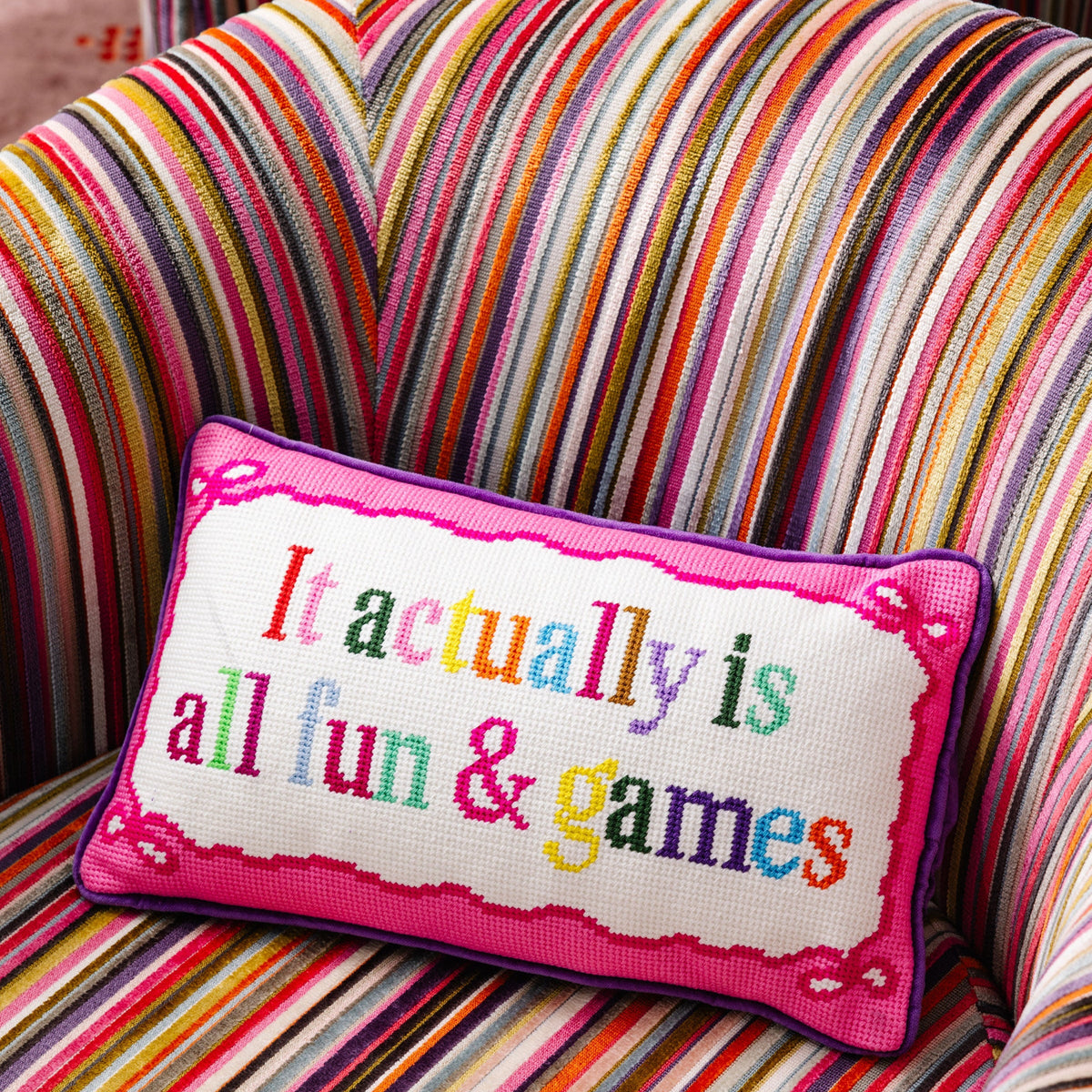Fun And Games Needlepoint Pillow
