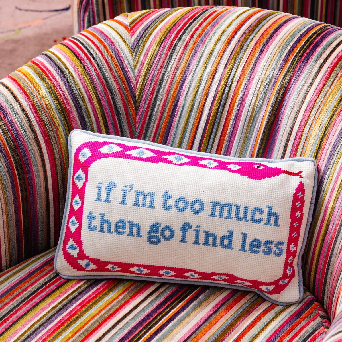 Go Find Less Needlepoint Pillow