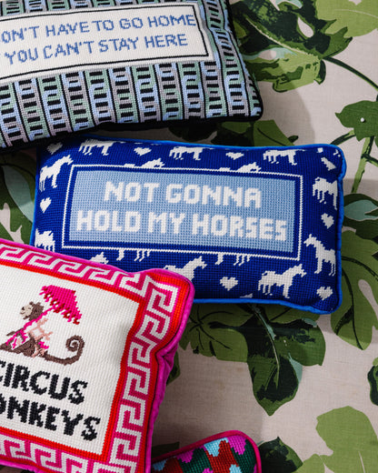 Hold My Horses Needlepoint Pillow