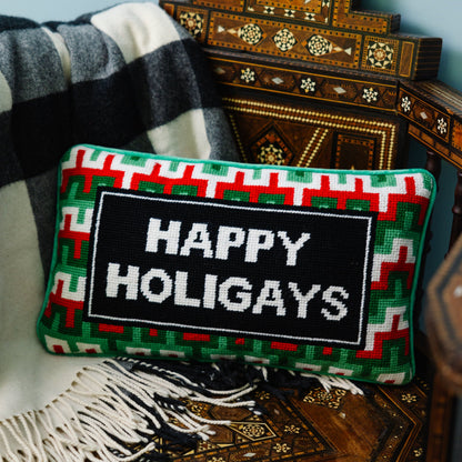 Happy Holigays Needlepoint Pillow