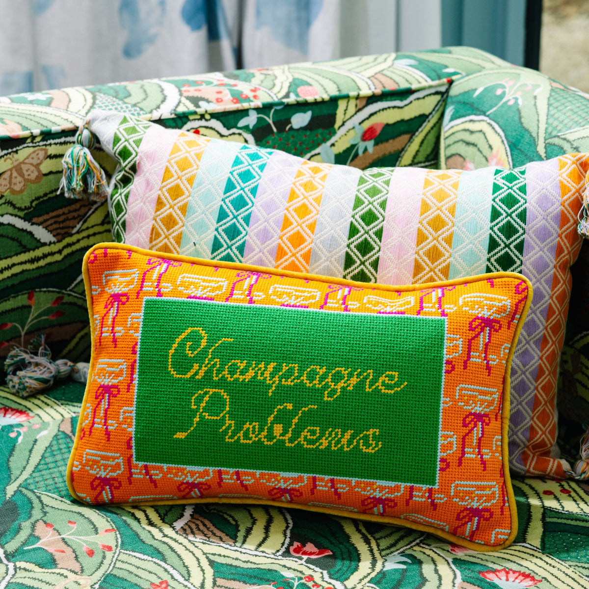 Champagne Problems Needlepoint Pillow