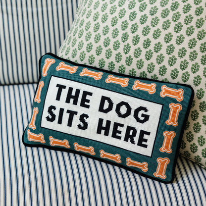 Dog Sits Here Needlepoint Pillow