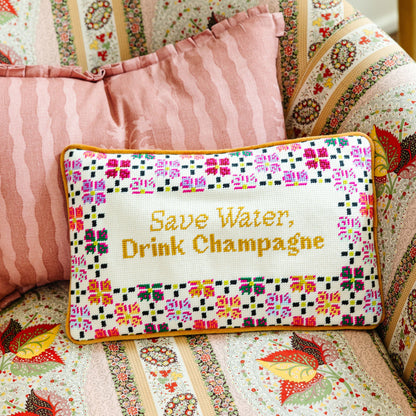 Drink Champagne Needlepoint Pillow