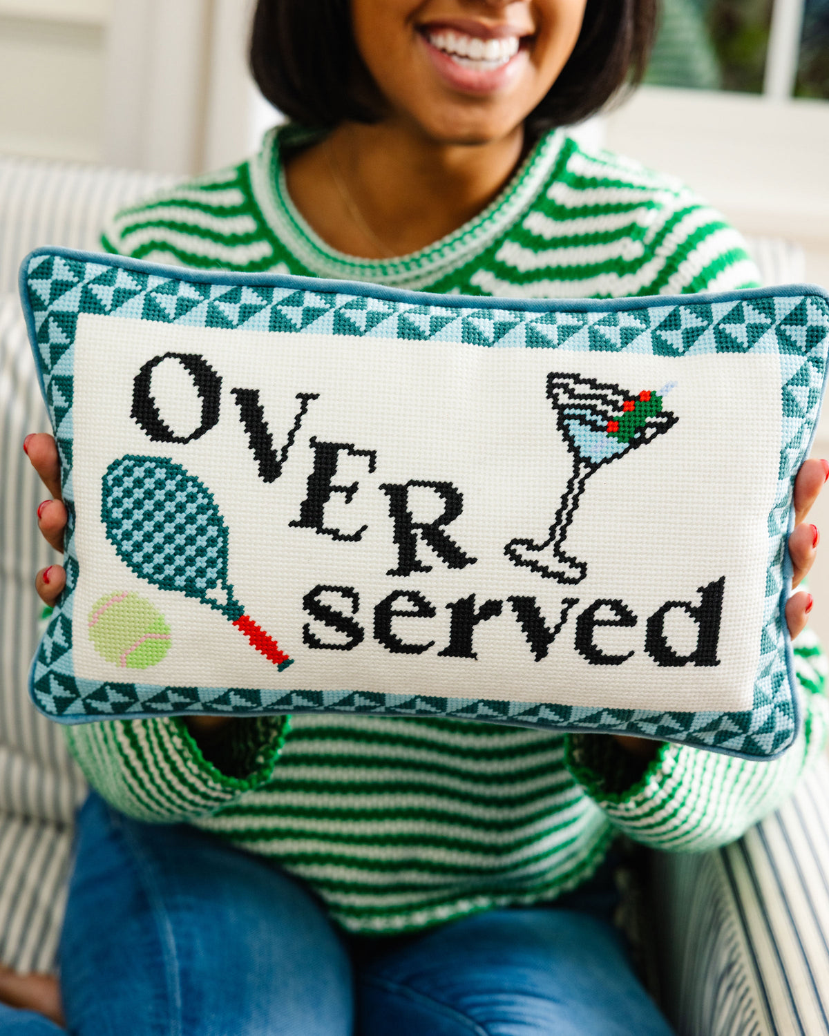 Overserved Needlepoint Pillow