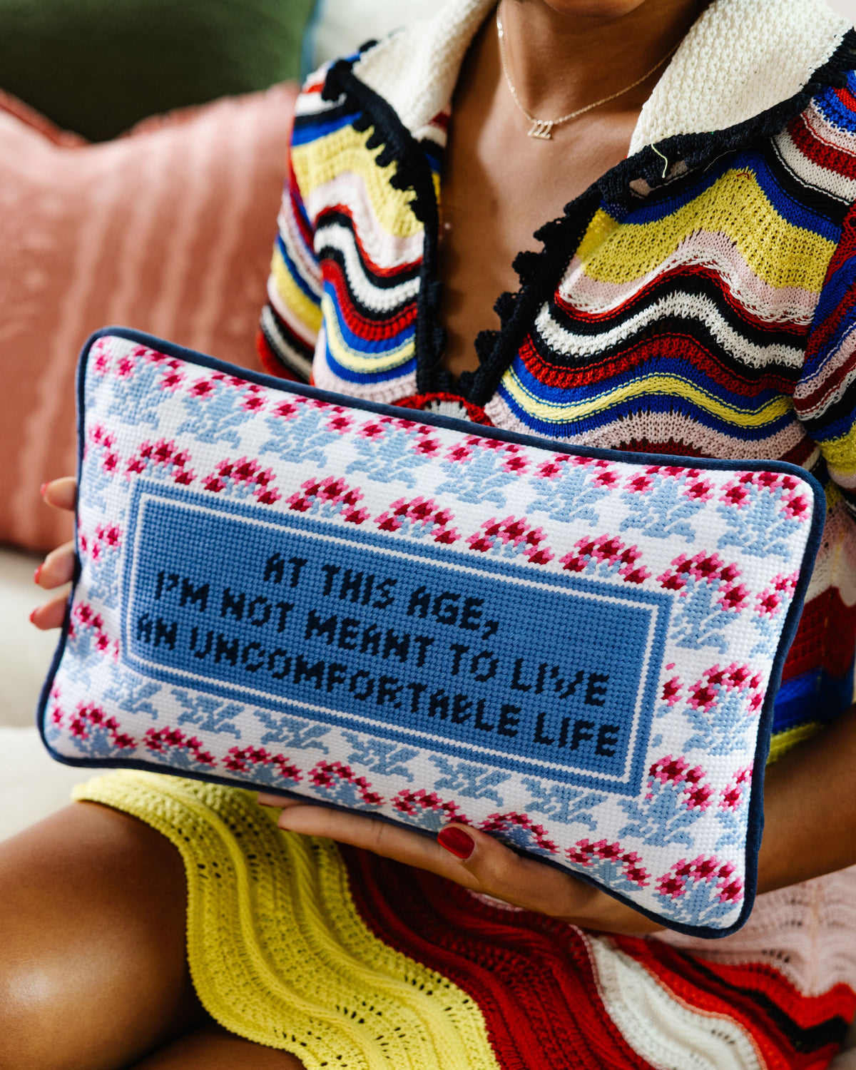 Uncomfortable Needlepoint Pillow