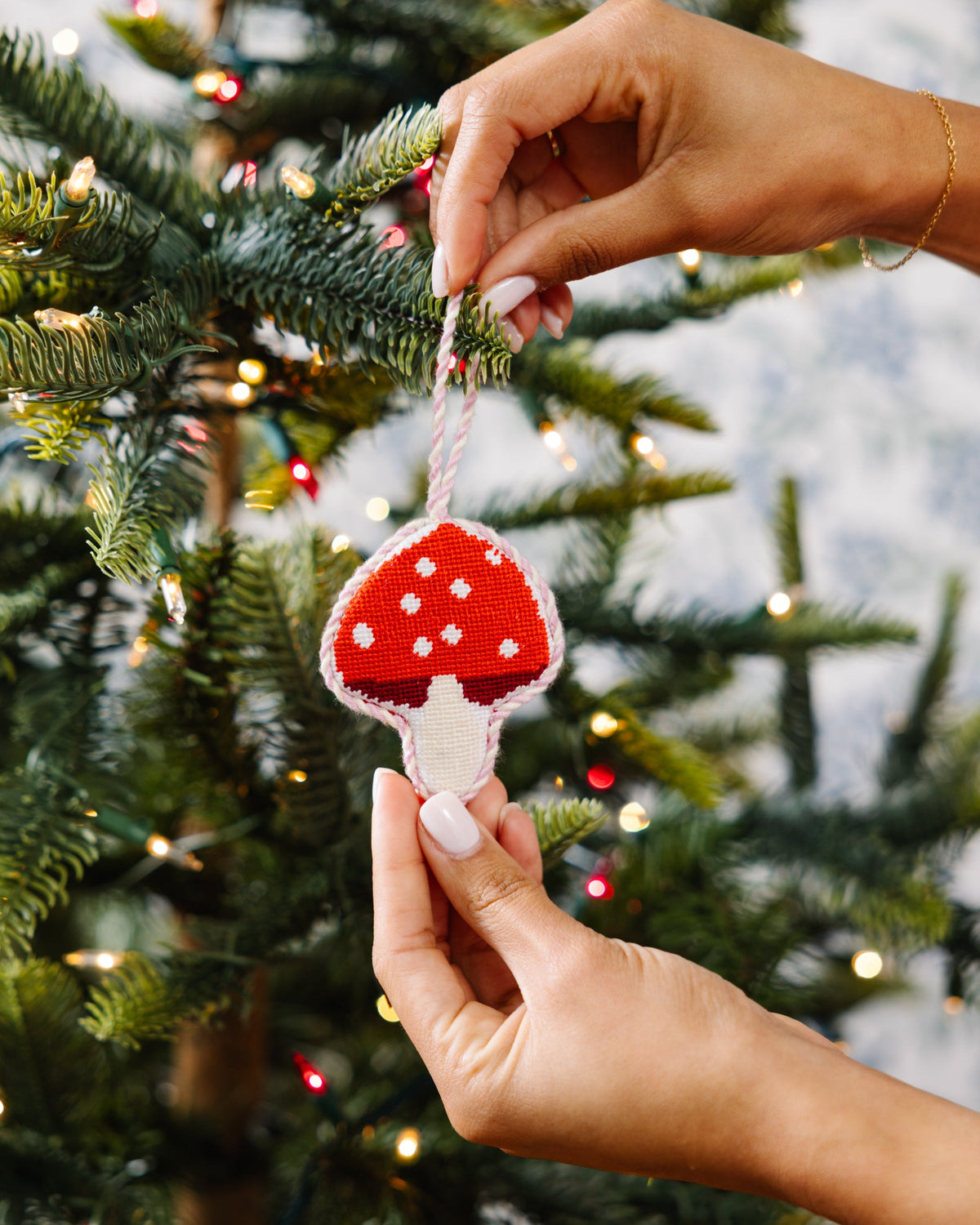 Needlepoint Icon Ornament - Mushroom