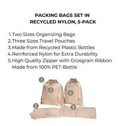 Packing Bags Set – Recycled Nylon – 5-pack – Taupe