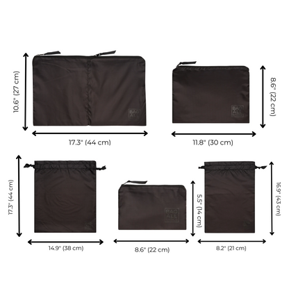 Compression Packing Cubes & Packing Bags – Recycled Nylon – 8-pack – Black