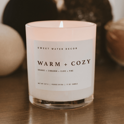 Warm and Cozy Soy Candle - White Jar - 11 oz