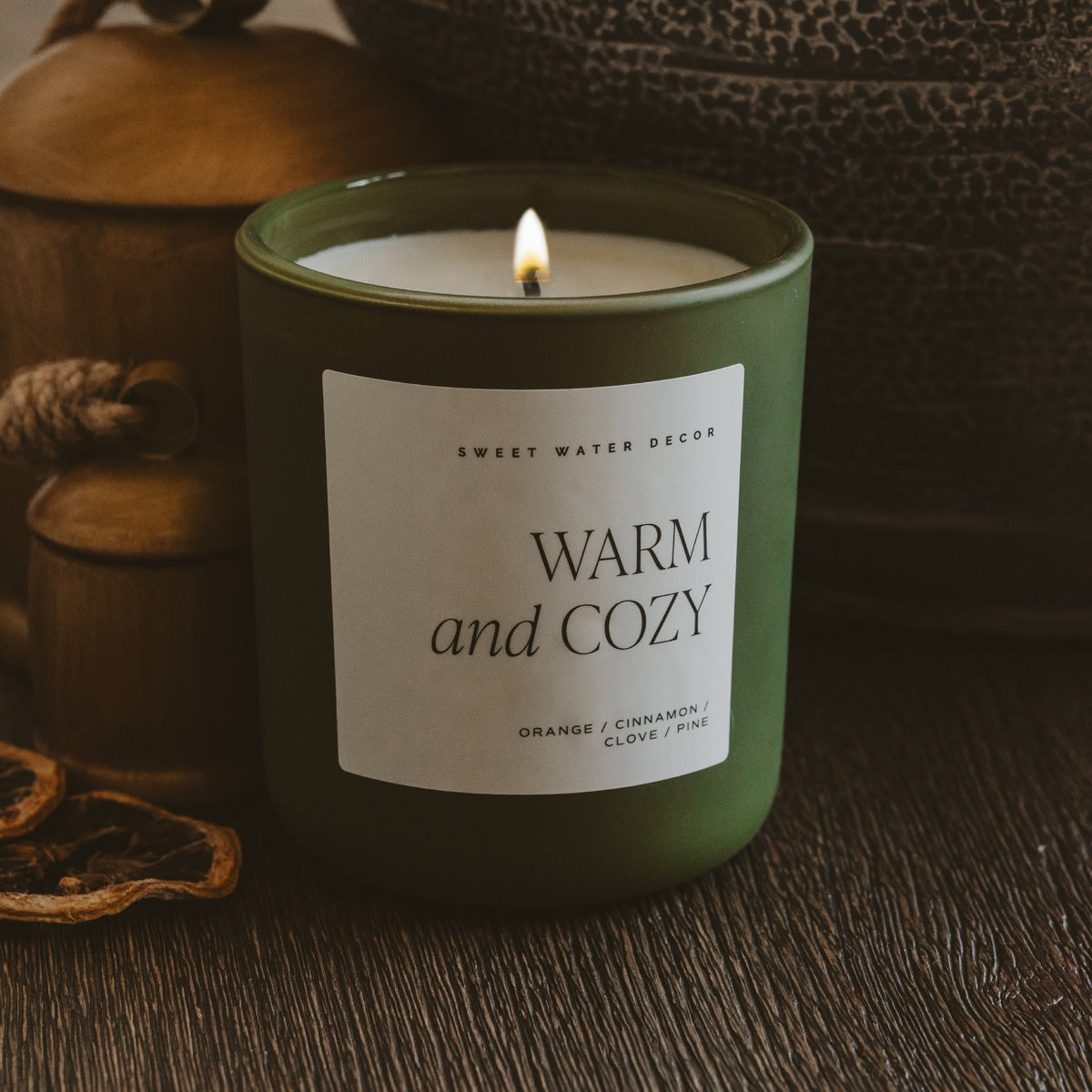 Warm and Cozy Soy Candle - Olive Matte Jar - 15 oz