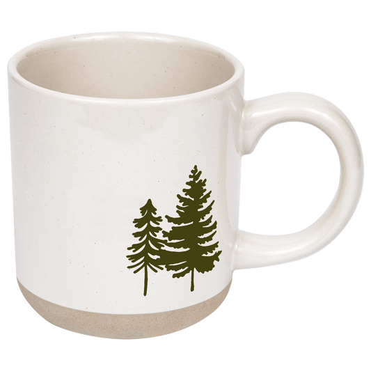 Green Trees 14 oz Cream Stoneware Coffee Mug