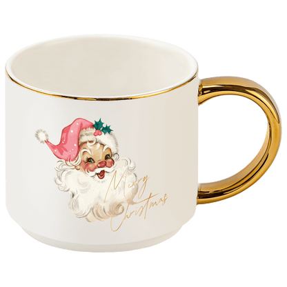 Vintage Santa 14 oz Gold Handle Coffee Mug