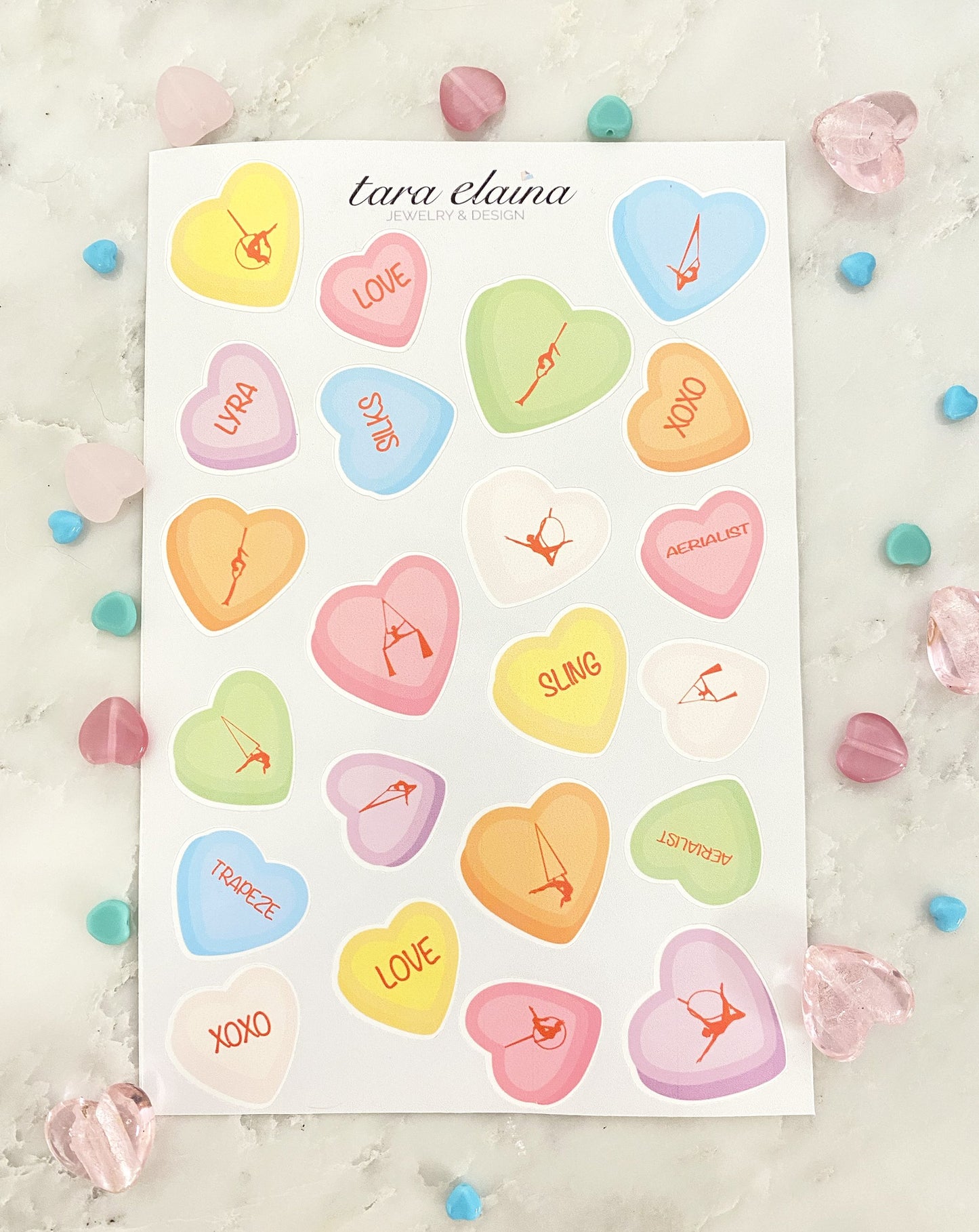candy hearts aerialist sticker sheet gift