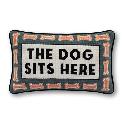 Dog Sits Here Needlepoint Pillow