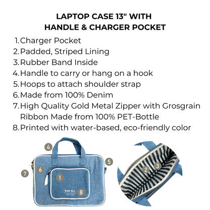Laptop Case 13", Handle & Charger Pocket – Denim