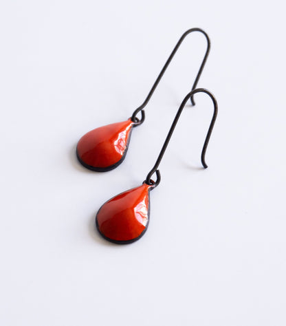 black sterling silver ear wires with red drops