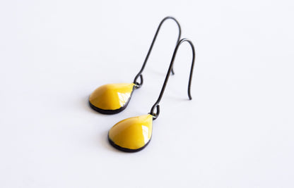 Yellow Raindrop silver enamel earrings