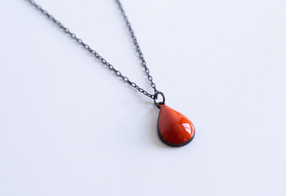 red orange oxidized silver drop pendant necklace
