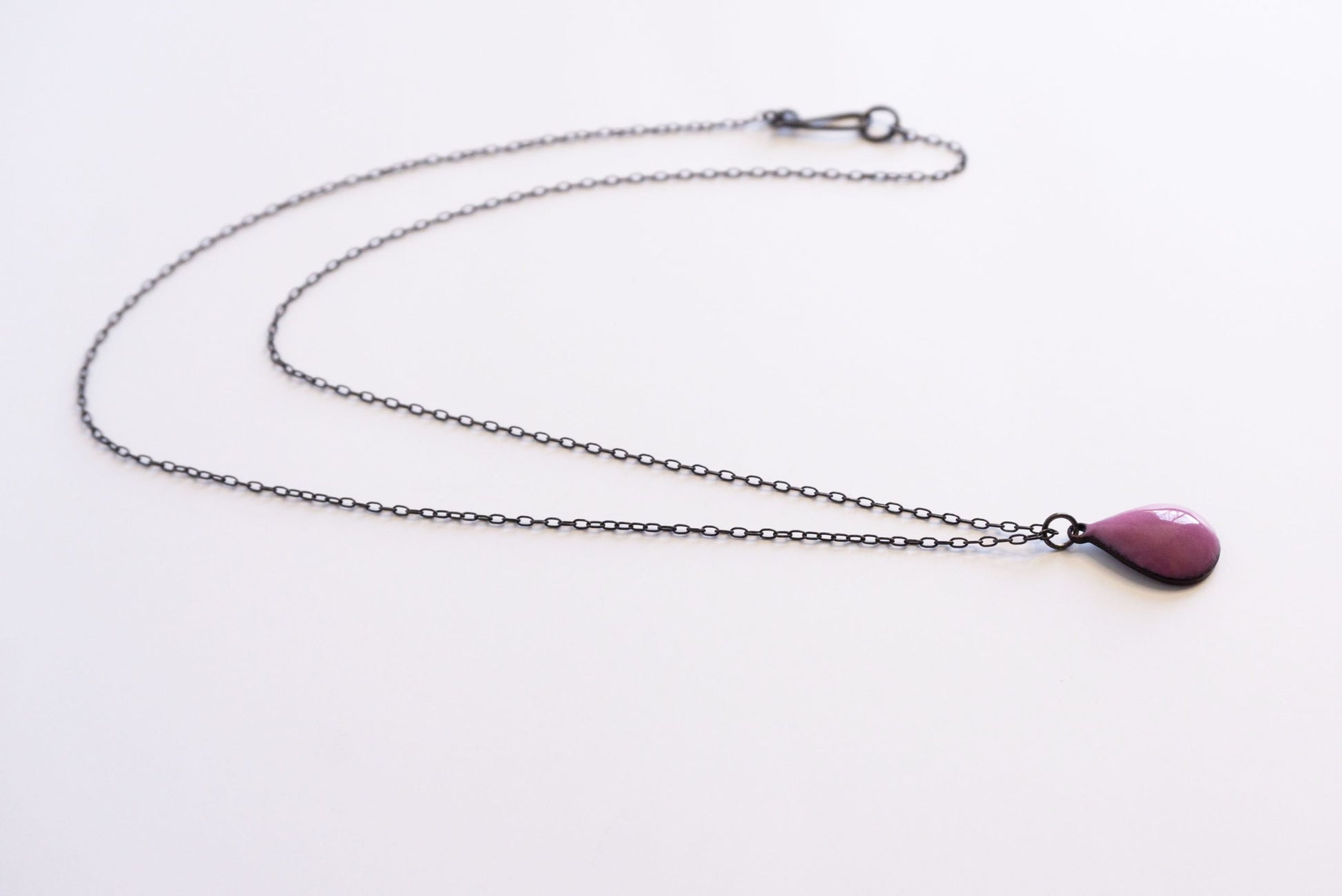 Lavender oxidized silver drop pendant necklace