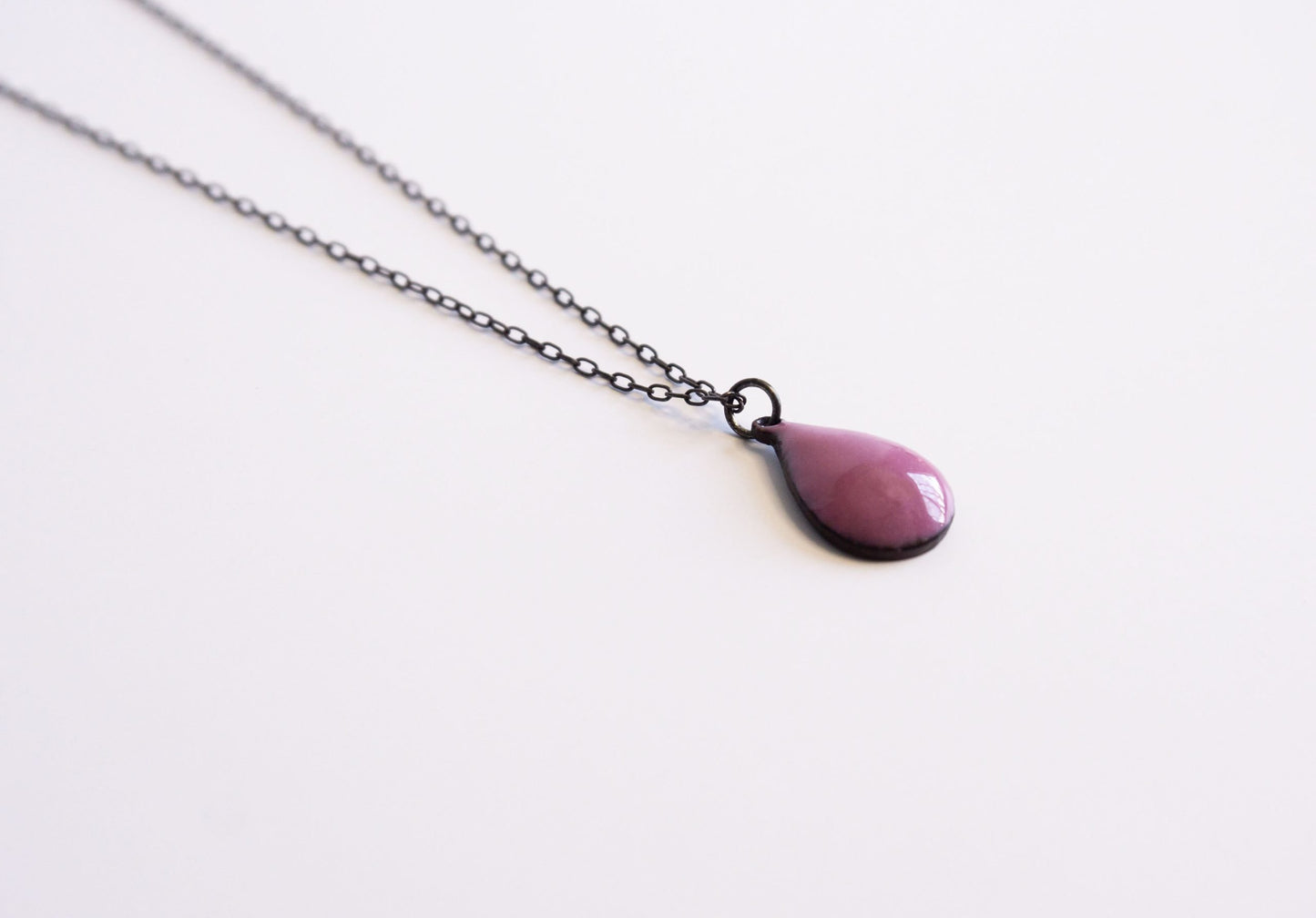 black sterling silver chain with lavender drop