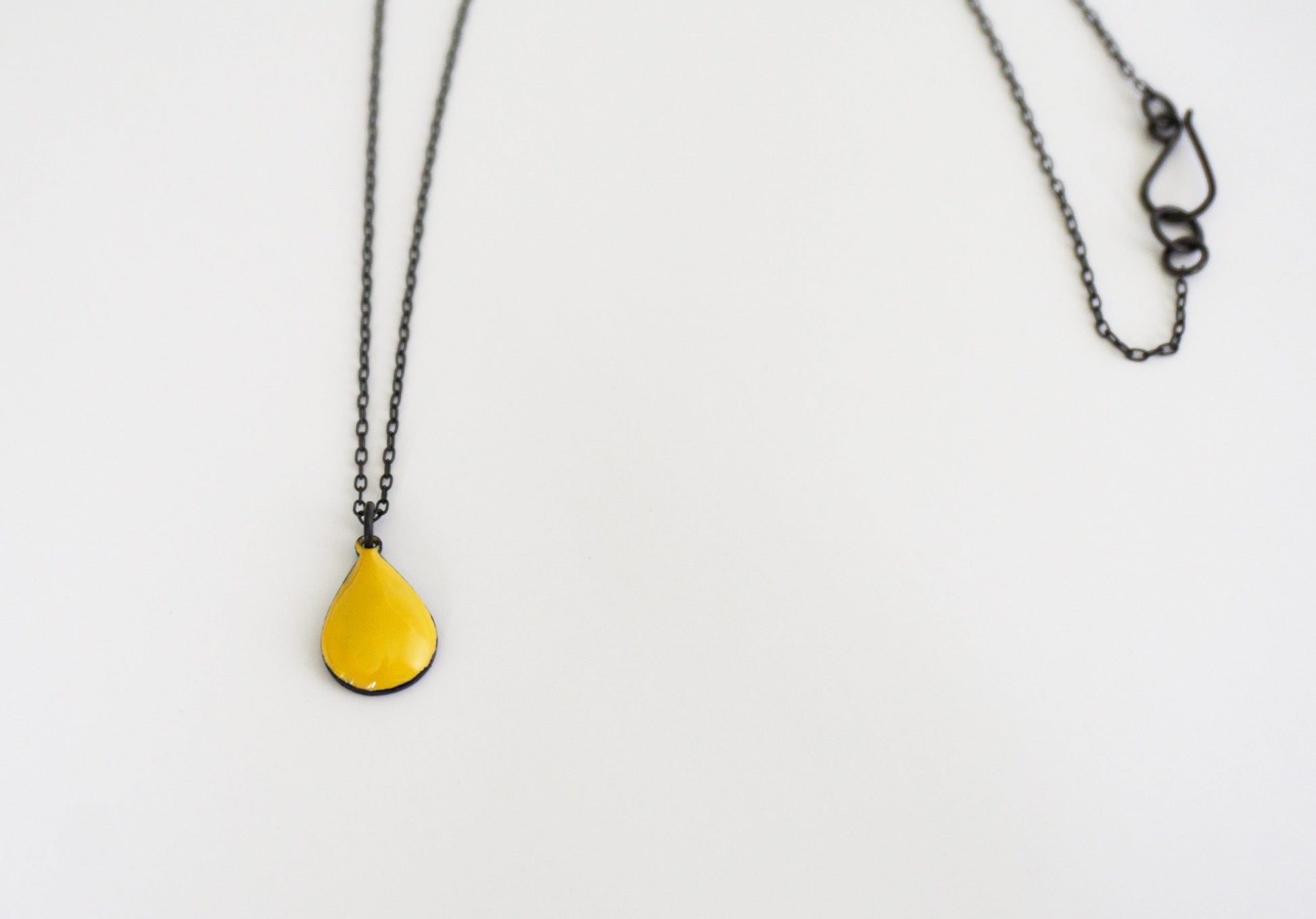 Yellow oxidized silver drop pendant necklace