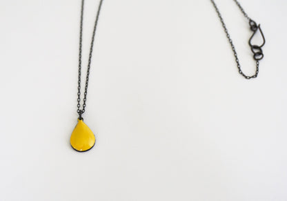 Yellow oxidized silver drop pendant necklace