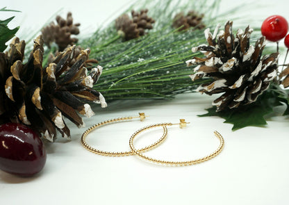 Gold Beaded hoop christmas earrings