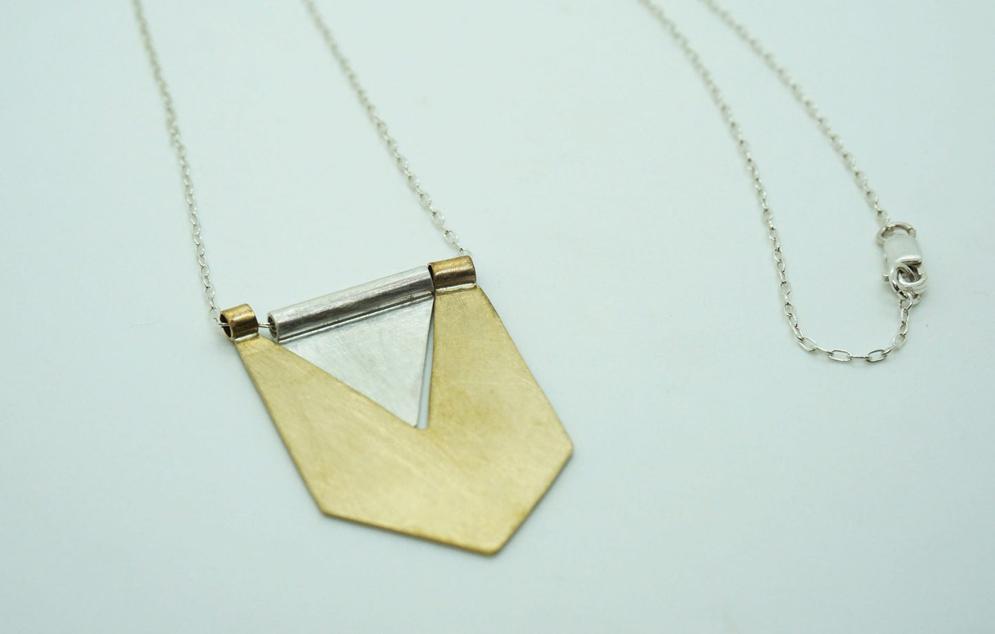 Brass and silver flag pendant necklace