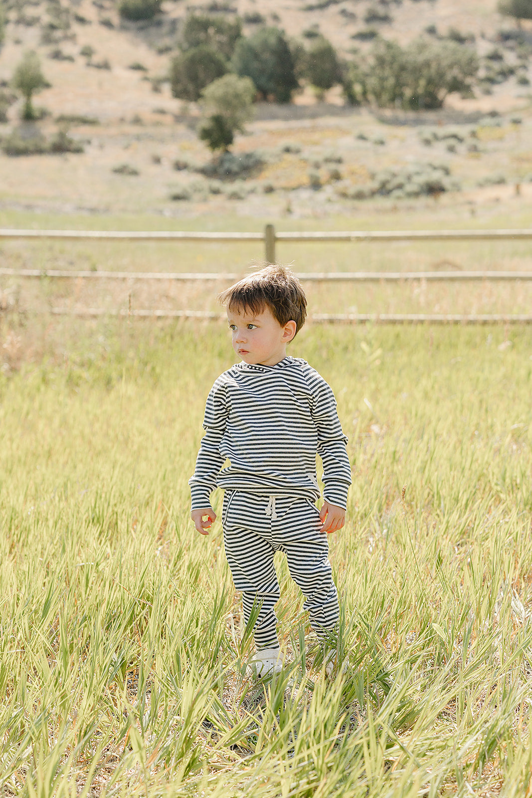 Charcoal Stripe Ribbed Hooded Set