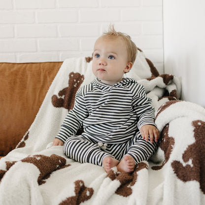 Charcoal Stripe Ribbed Hooded Set